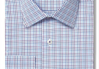 Camisa social David Donahue Regular Fit Tattersall de algodão em azul/roxo/branco, tamanho 16 a 34