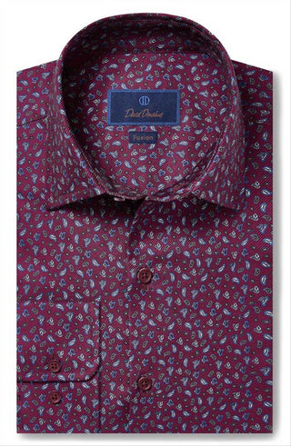 Camisa David Donahue tamanho 16 vinho mini paisley