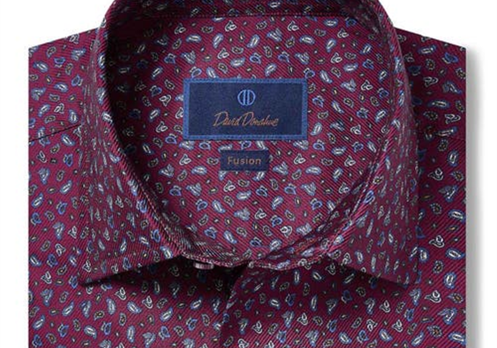 Camisa David Donahue tamanho 16 vinho mini paisley
