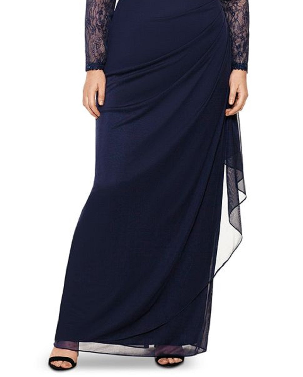Vestido feminino XSCAPE de manga comprida bordado e com miçangas, azul, tamanho 22W