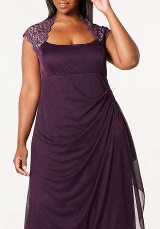 Vestido de renda franzido feminino XSCAPE, roxo, tamanho pequeno e pequeno