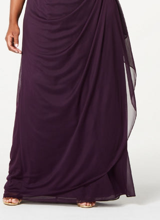 Vestido de renda franzido feminino XSCAPE, roxo, tamanho pequeno e pequeno