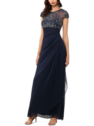 Vestido de noite longo com contas XSCAPE feminino, azul, tamanho 16