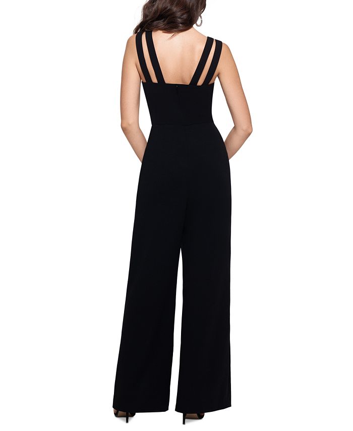 Macacão feminino XSCAPE com alça dupla e perna larga, preto, tamanho 10