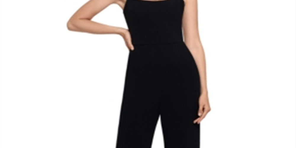 Macacão feminino XSCAPE com alça dupla e perna larga, preto, tamanho 10