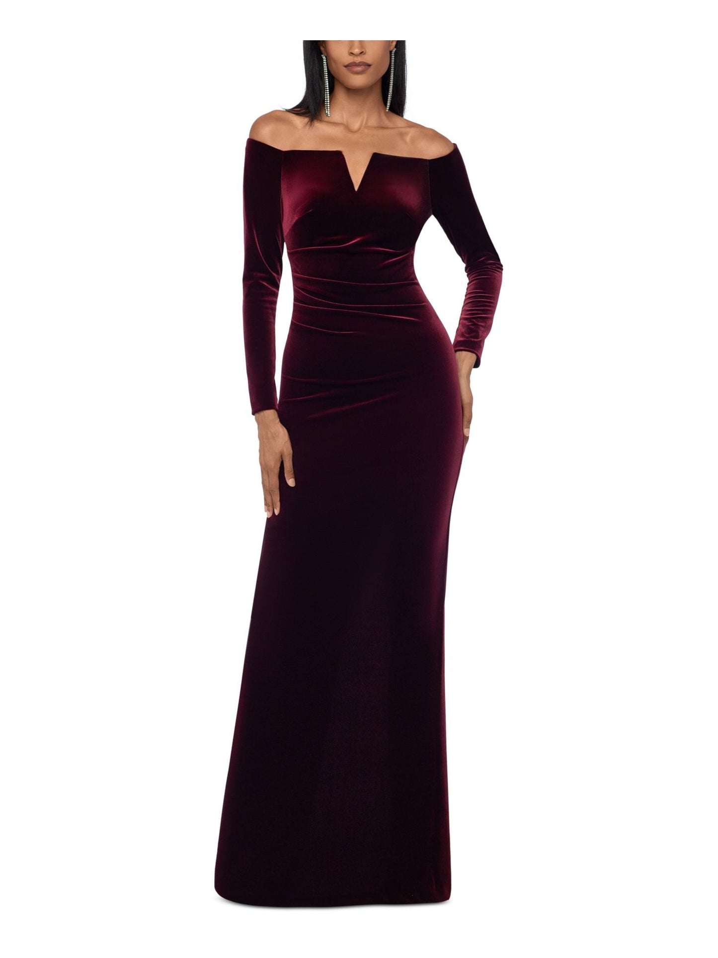 Vestido de veludo feminino XSCAPE ombro a ombro vermelho tamanho 10