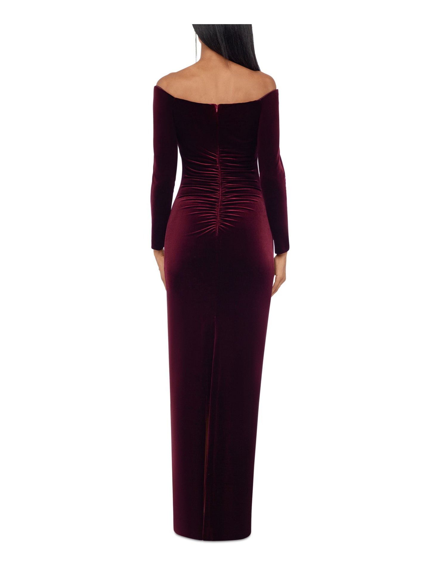 Vestido de veludo feminino XSCAPE ombro a ombro vermelho tamanho 10