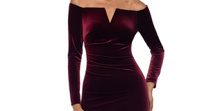 Vestido de veludo feminino XSCAPE ombro a ombro vermelho tamanho 10