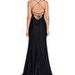 Vestido feminino XSCAPE com franzido lateral e fenda alta, preto, tamanho 8