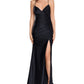 Vestido feminino XSCAPE com franzido lateral e fenda alta, preto, tamanho 8