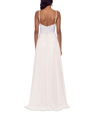 Vestido de chiffon sem mangas com corpete bordado XSCAPE feminino, marrom, tamanho 2