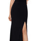 Vestido feminino XSCAPE com um ombro só e fenda alta, preto, tamanho 14, pequeno