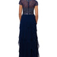 Vestido feminino XSCAPE com corpete bordado e saia com babados, azul, tamanho 8