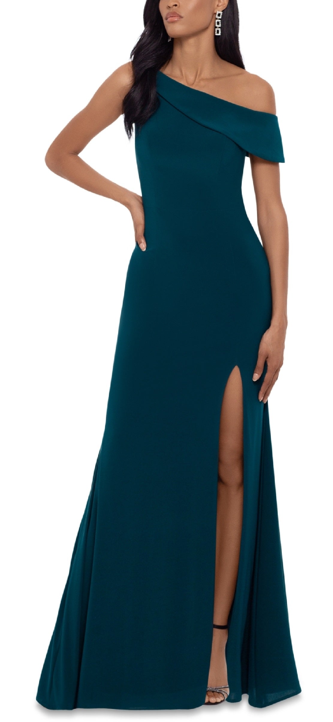 Vestido feminino XSCAPE de um ombro só, verde, tamanho 4
