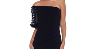 Vestido de noite longo plissado feminino XSCAPE, preto, tamanho 8