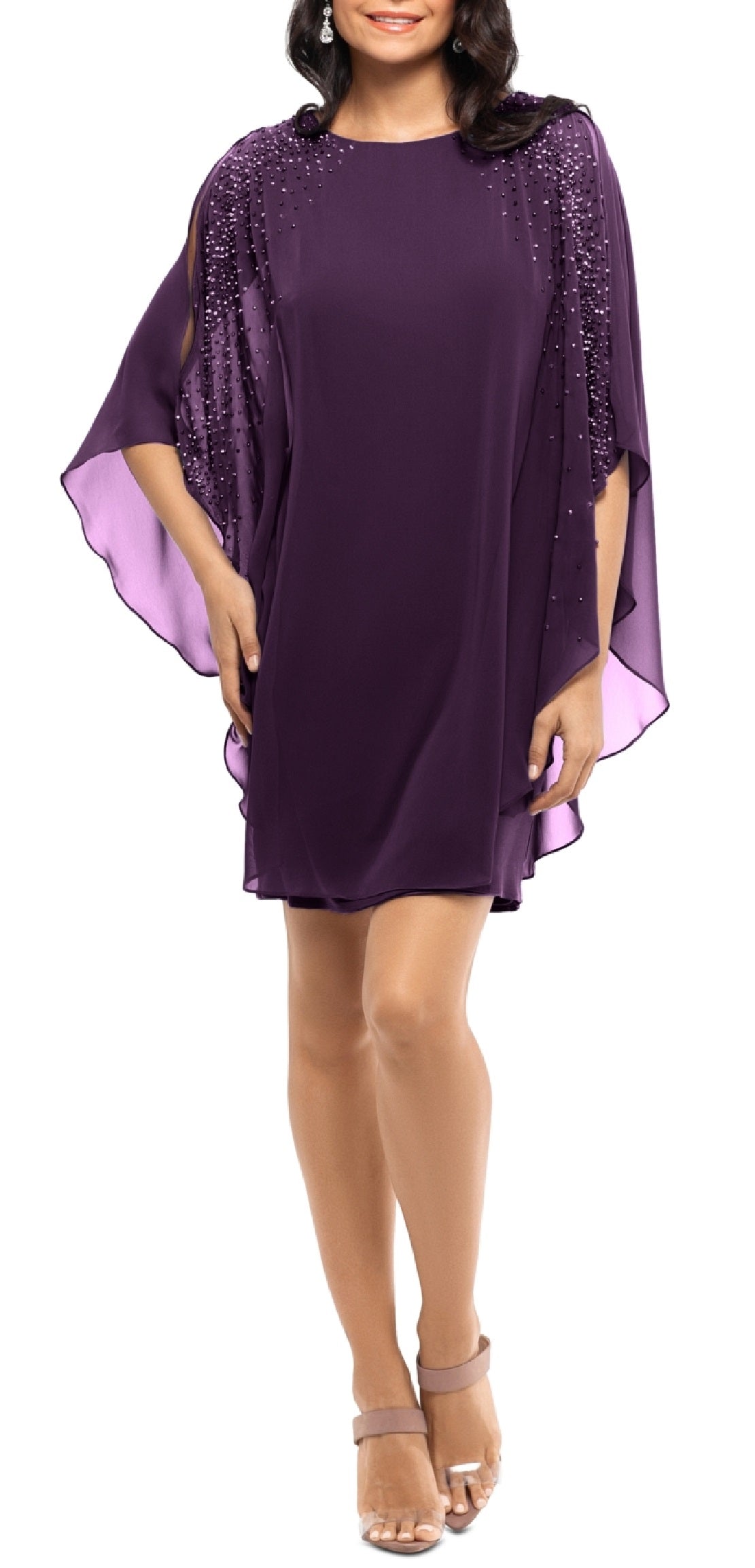 Vestido tubinho com sobreposição de chiffon feminino XSCAPE roxo tamanho 4 Petite