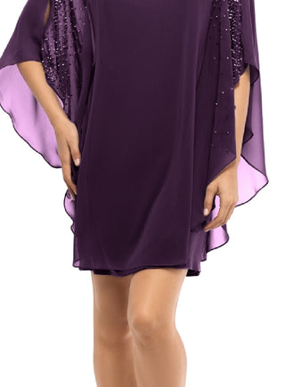 Vestido tubinho com sobreposição de chiffon feminino XSCAPE roxo tamanho 4 Petite