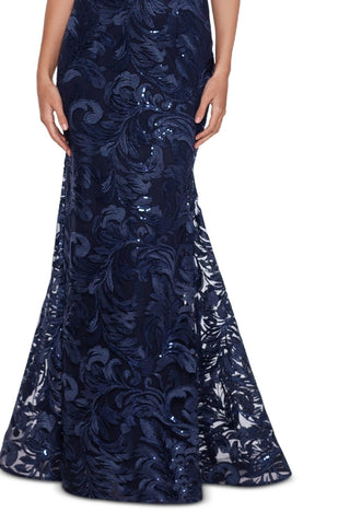 Vestido feminino XSCAPE de manga curta com lantejoulas bordadas, azul, tamanho 14