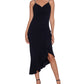 Vestido assimétrico feminino XSCAPE com alças de strass, preto, tamanho 10, pequeno