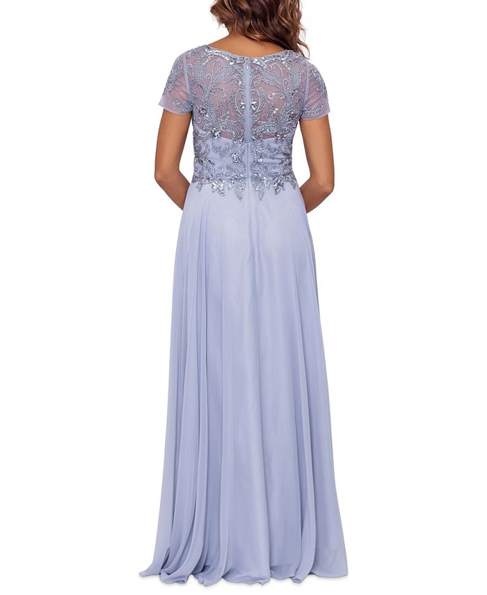 Vestido feminino XSCAPE de manga curta com contas, cinza, tamanho 14