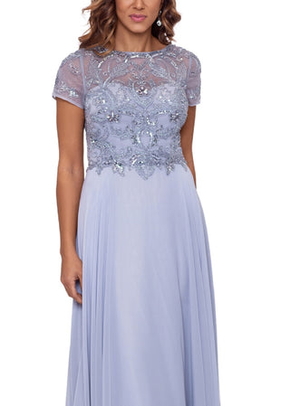 Vestido feminino XSCAPE de manga curta com contas, cinza, tamanho 14