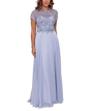 Vestido feminino XSCAPE de manga curta com contas, cinza, tamanho 14