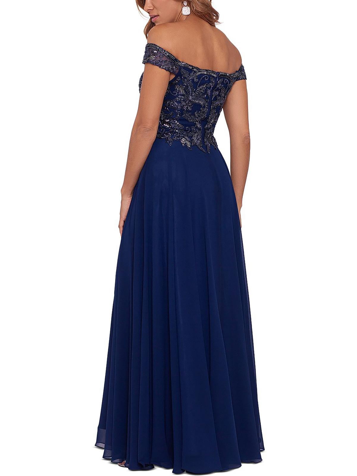 Vestido de noite longo com detalhes XSCAPE feminino, azul, tamanho 18