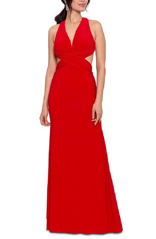 Vestido feminino XSCAPE com decote cruzado nas costas e corte evasê, vermelho, tamanho 6