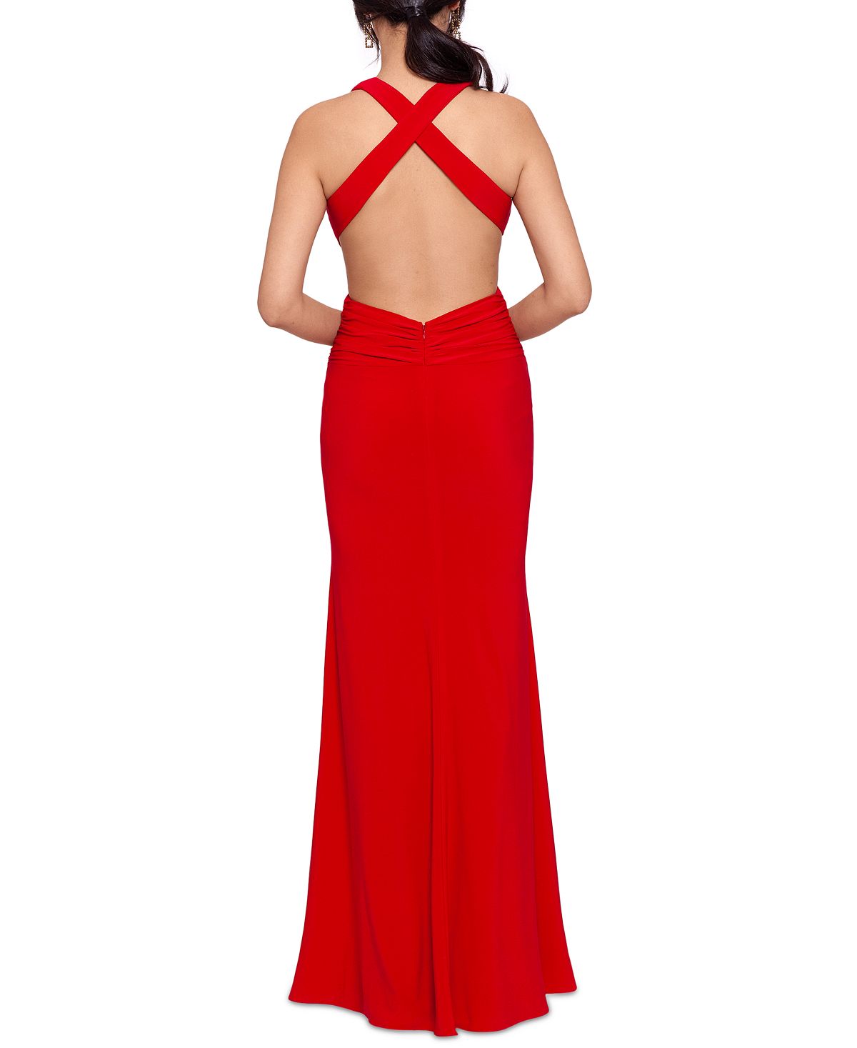 Vestido feminino XSCAPE com decote cruzado nas costas e corte evasê, vermelho, tamanho 6