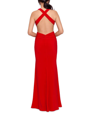 Vestido feminino XSCAPE com decote cruzado nas costas e corte evasê, vermelho, tamanho 6