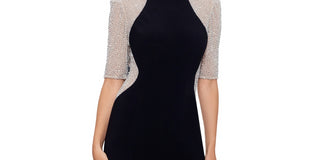 Vestido justo com ilusão de strass feminino XSCAPE, preto, tamanho 14