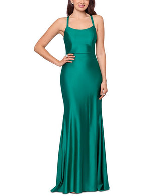 Vestido de cetim feminino XSCAPE com cadarço, verde, tamanho 10