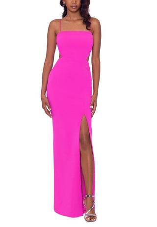 Vestido feminino XSCAPE com fenda e recorte rosa, tamanho 10