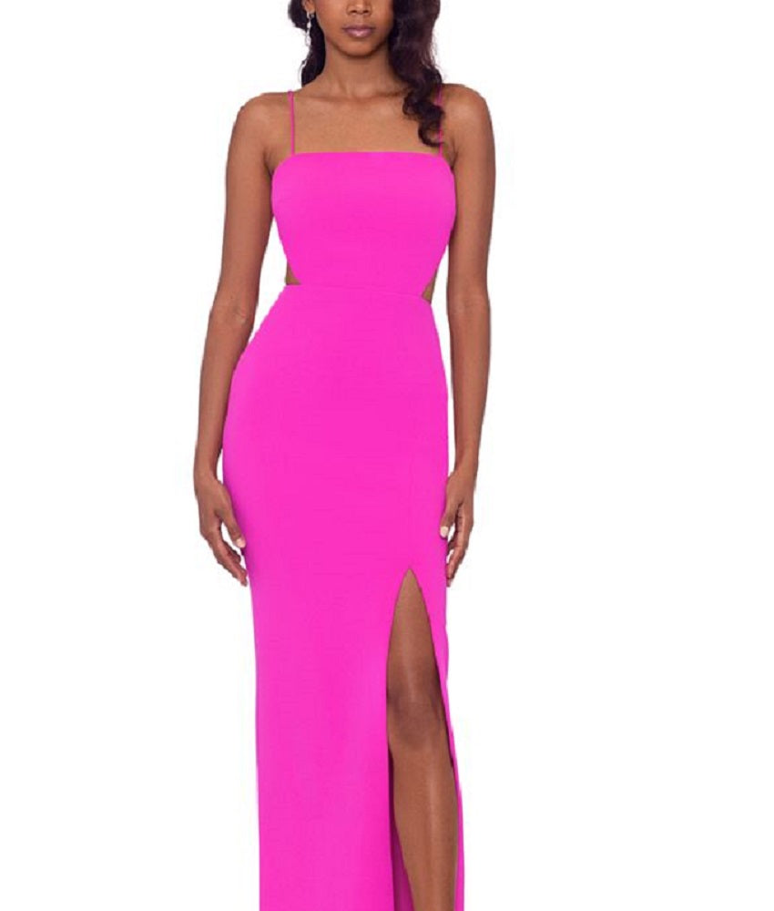 Vestido feminino XSCAPE com fenda e recorte rosa, tamanho 10