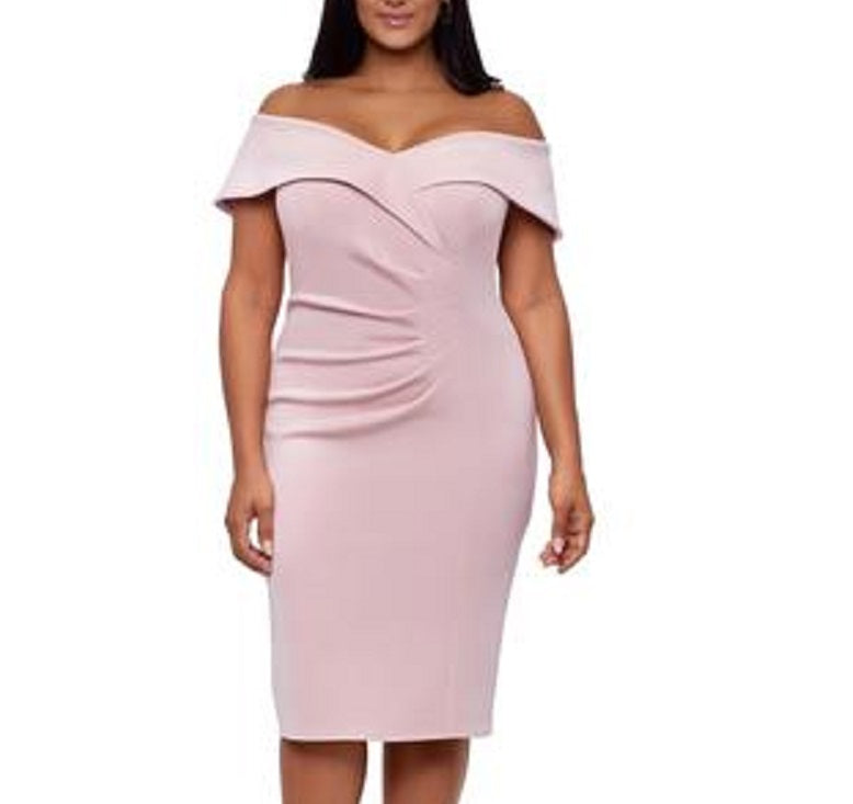 Vestido feminino XSCAPE com decote coração, rosa, tamanho 22W