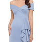 Vestido feminino XSCAPE com babados em cascata e ombros à mostra, azul, tamanho 10