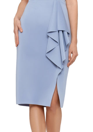 Vestido feminino XSCAPE com babados em cascata e ombros à mostra, azul, tamanho 10