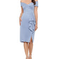 Vestido feminino XSCAPE com babados em cascata e ombros à mostra, azul, tamanho 10
