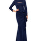 Vestido feminino XSCAPE Scuba com recortes, babados, caimento evasê, azul, tamanho 16