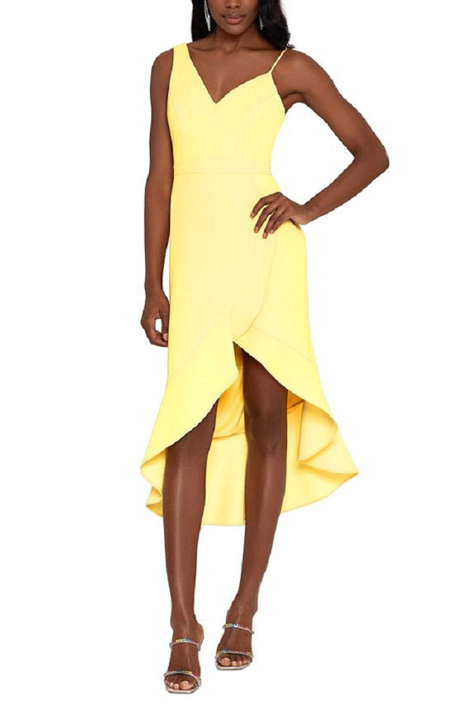 Vestido midi curto com babados e comprimento longo XSCAPE feminino, amarelo, tamanho 6