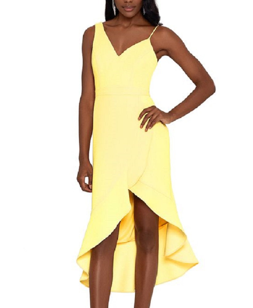 Vestido midi curto com babados e comprimento longo XSCAPE feminino, amarelo, tamanho 6
