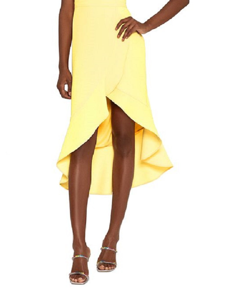 Vestido midi curto com babados e comprimento longo XSCAPE feminino, amarelo, tamanho 6