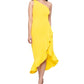 Vestido midi de crepe Scuba de um ombro só para mulheres XSCAPE, amarelo, tamanho 12
