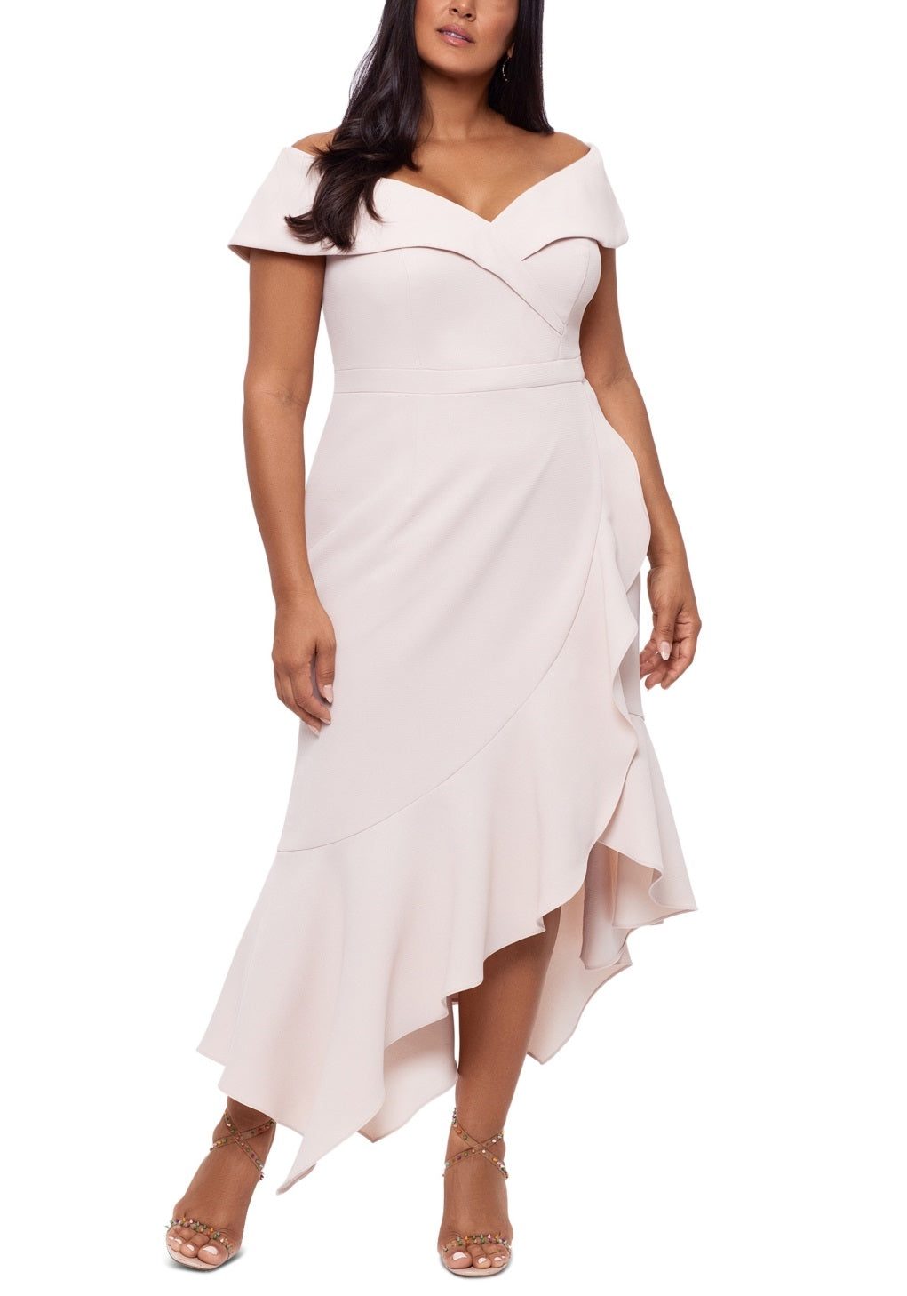 Vestido feminino XSCAPE ombro a ombro bege tamanho 18W