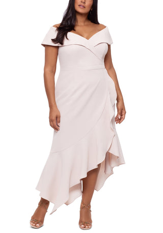 Vestido feminino XSCAPE ombro a ombro bege tamanho 18W