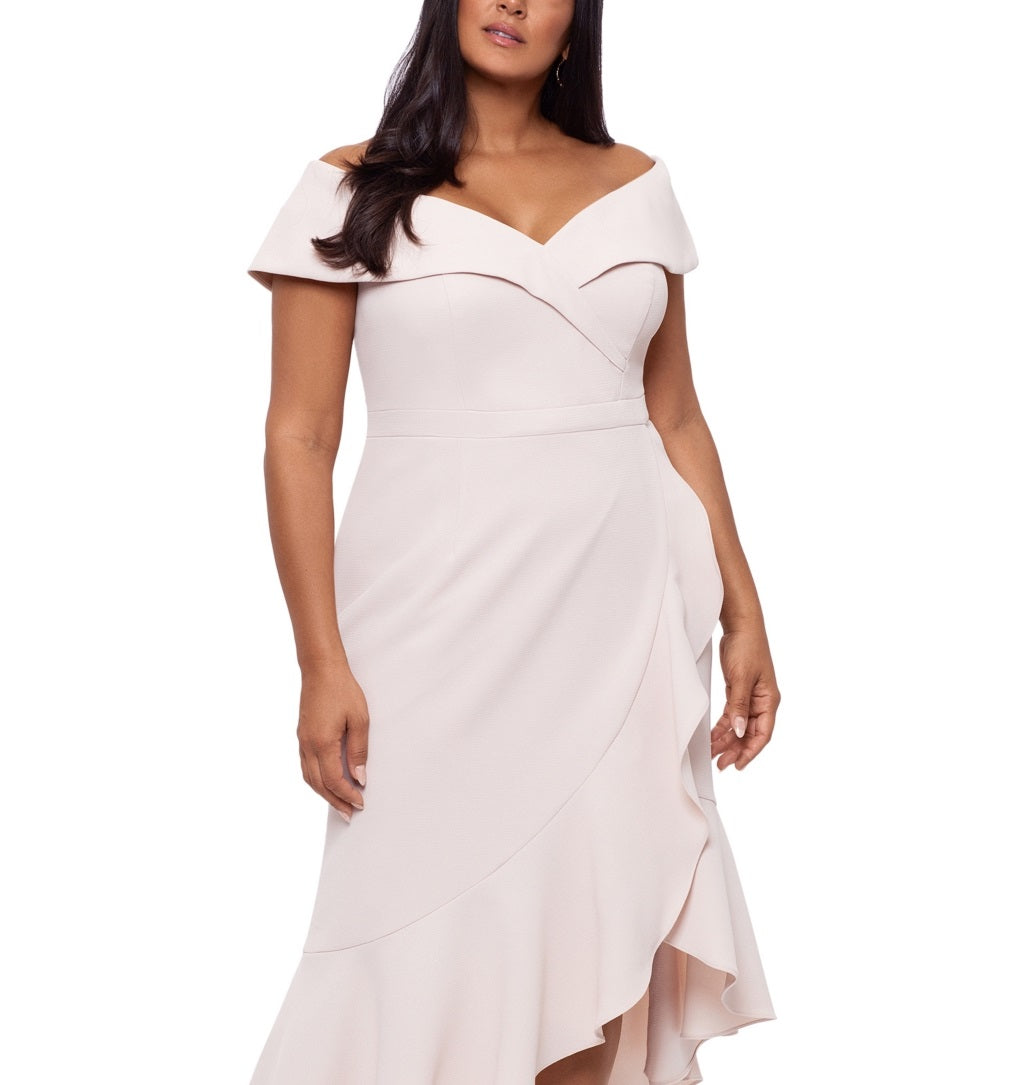 Vestido feminino XSCAPE ombro a ombro bege tamanho 18W
