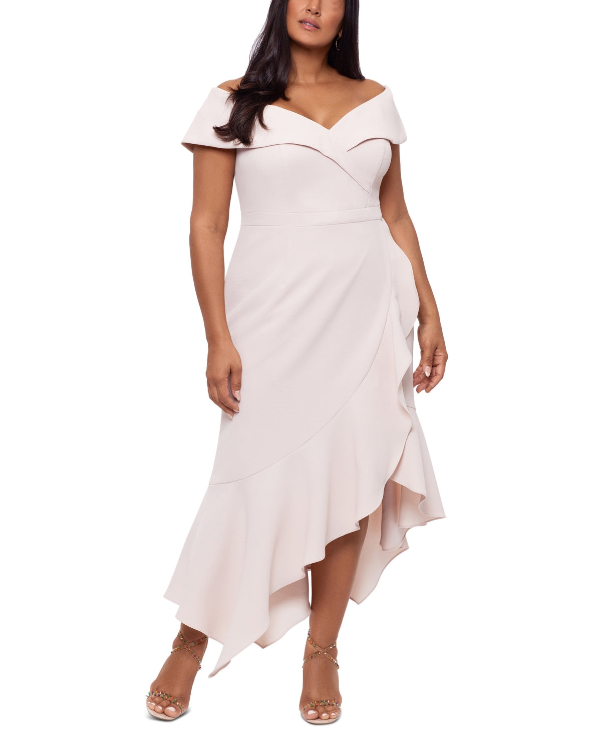 Vestido feminino XSCAPE ombro a ombro rosa tamanho 20W