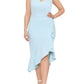 Vestido midi de coquetel XSCAPE feminino com babados assimétricos e crepe Scuba, azul, tamanho 18W