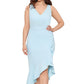 Vestido midi de coquetel XSCAPE feminino com babados assimétricos e crepe Scuba, azul, tamanho 18W