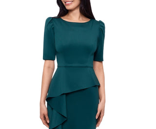 Vestido feminino XSCAPE Scuba com babados e manga curta, verde, tamanho 14